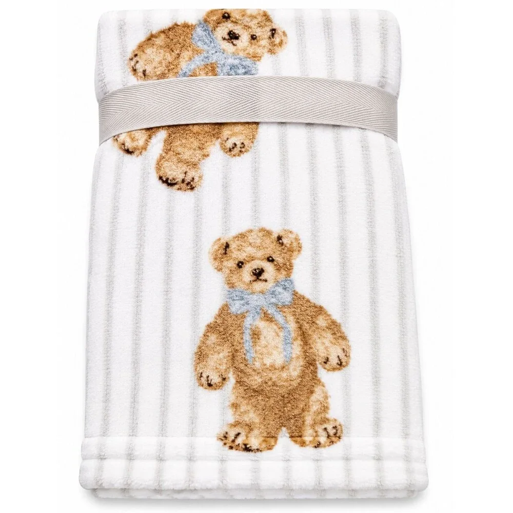 Deborah Connolly Teddy Bear Hand Towels Set of 2 Striped Plush Baby Bath